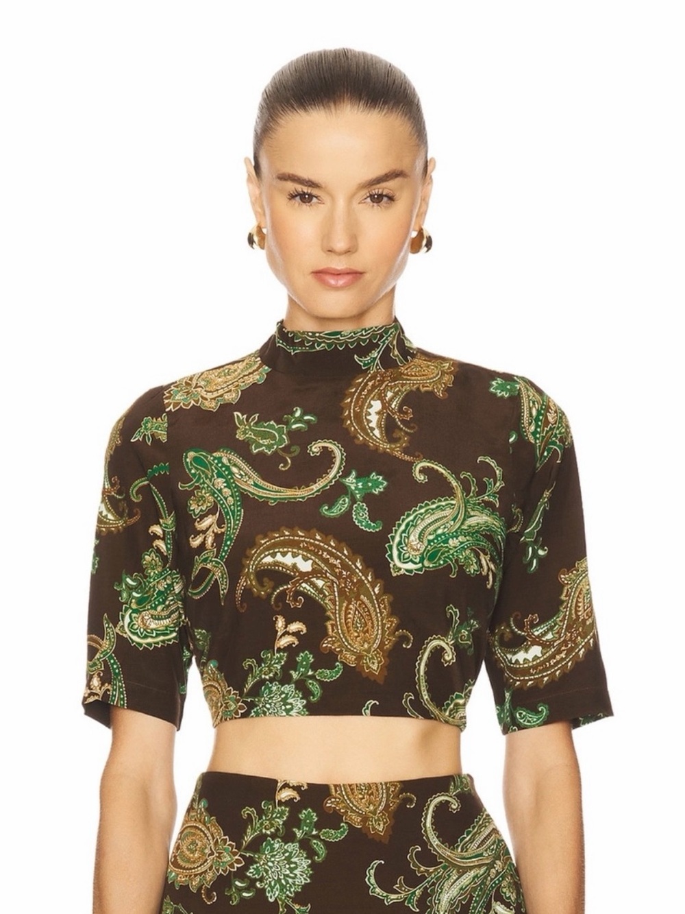 HEMANT & NANDITA Brown Skirt with Green Paisley Print - Picture 2 of 5